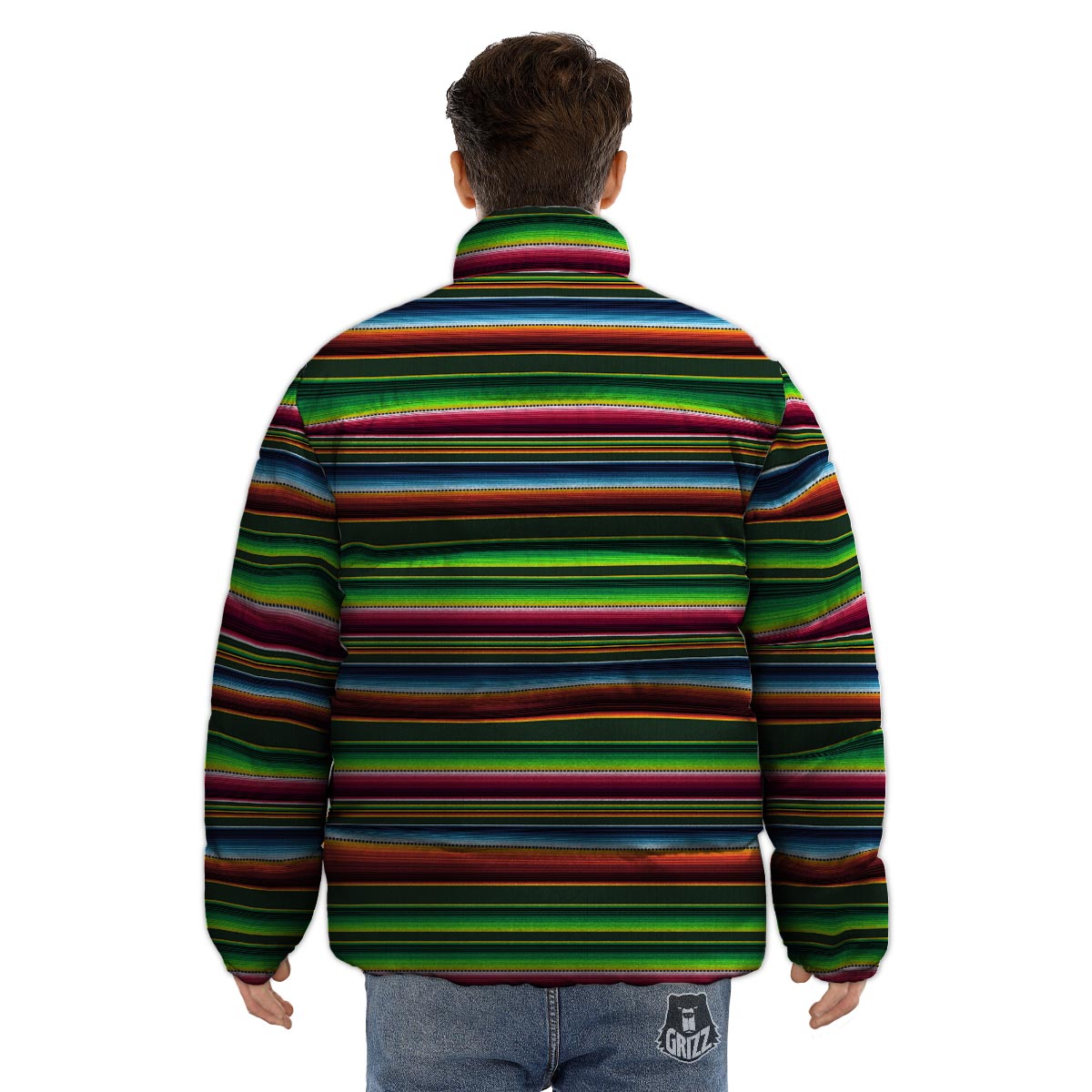 Blanket Tribal Mexican Print Pattern Puffer Jacket-grizzshop