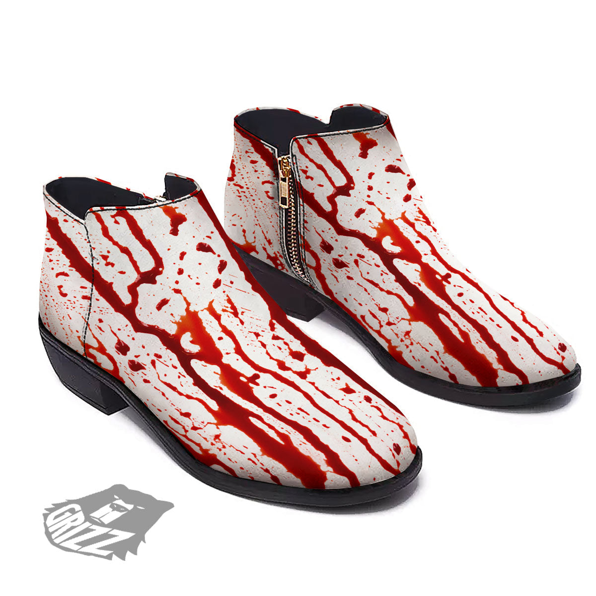 Blood Drip Print Ankle Boots-grizzshop