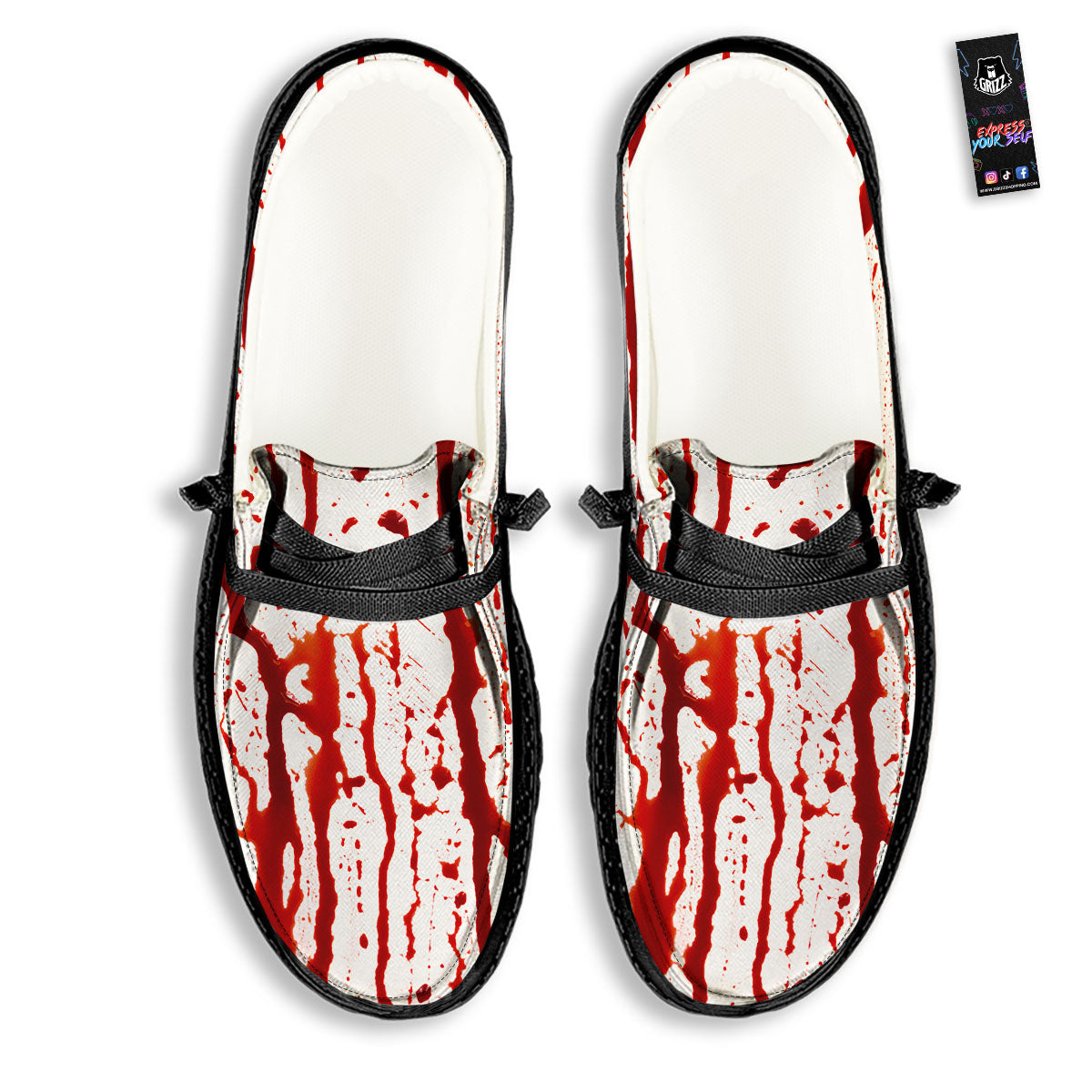 Blood Drip Print Black Loafers-grizzshop
