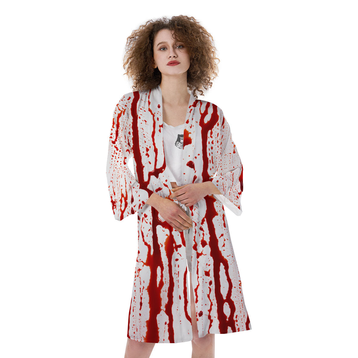 Blood Drip Print Kimono-grizzshop