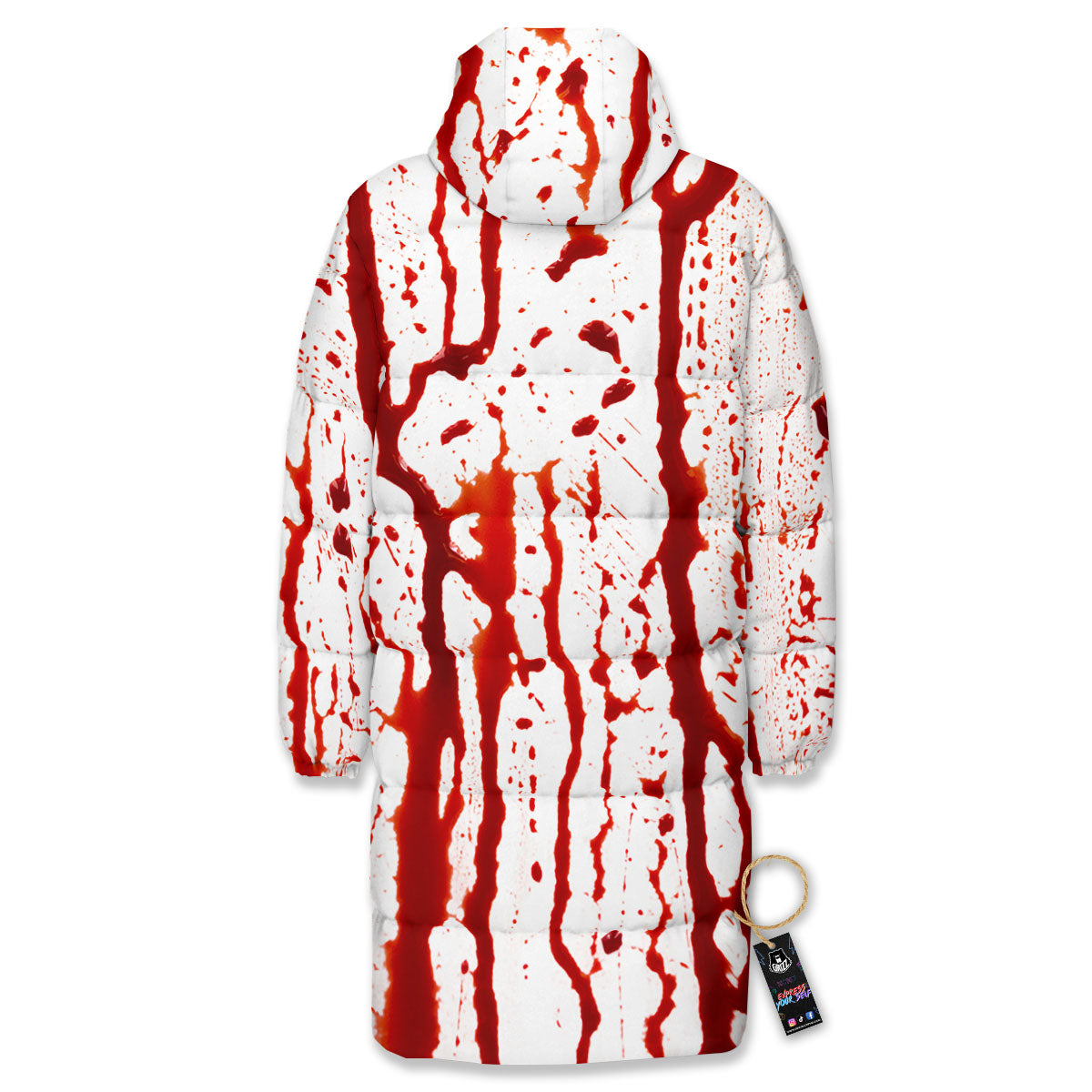 Blood Drip Print Long Down Jacket-grizzshop