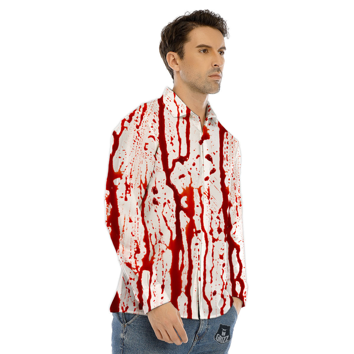Blood Drip Print Men's Dress Shirts-grizzshop