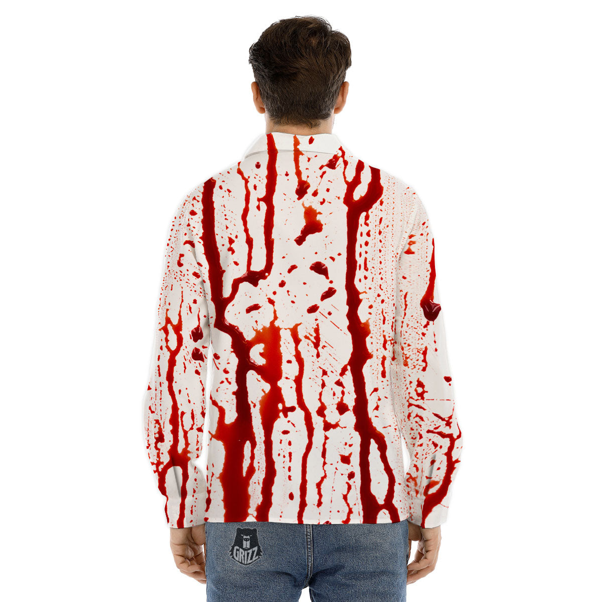 Blood Drip Print Men's Dress Shirts-grizzshop