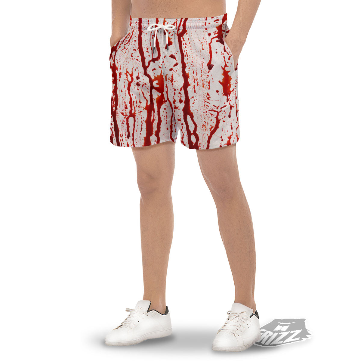 Blood Drip Print Men's Gym Shorts-grizzshop