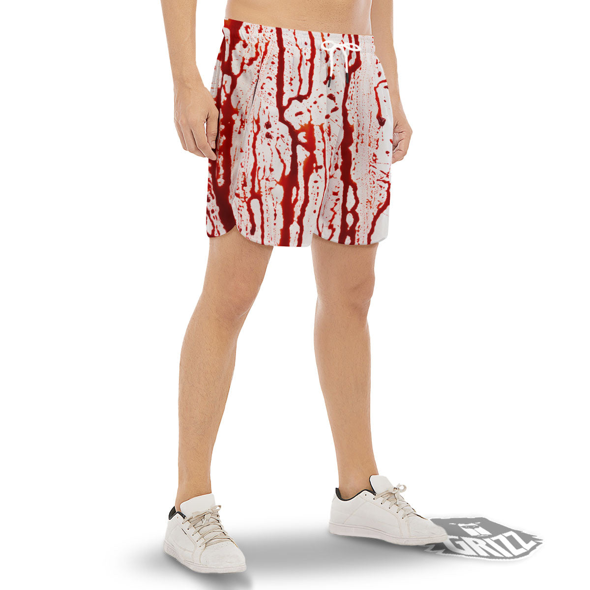 Blood Drip Print Men's Gym Shorts-grizzshop