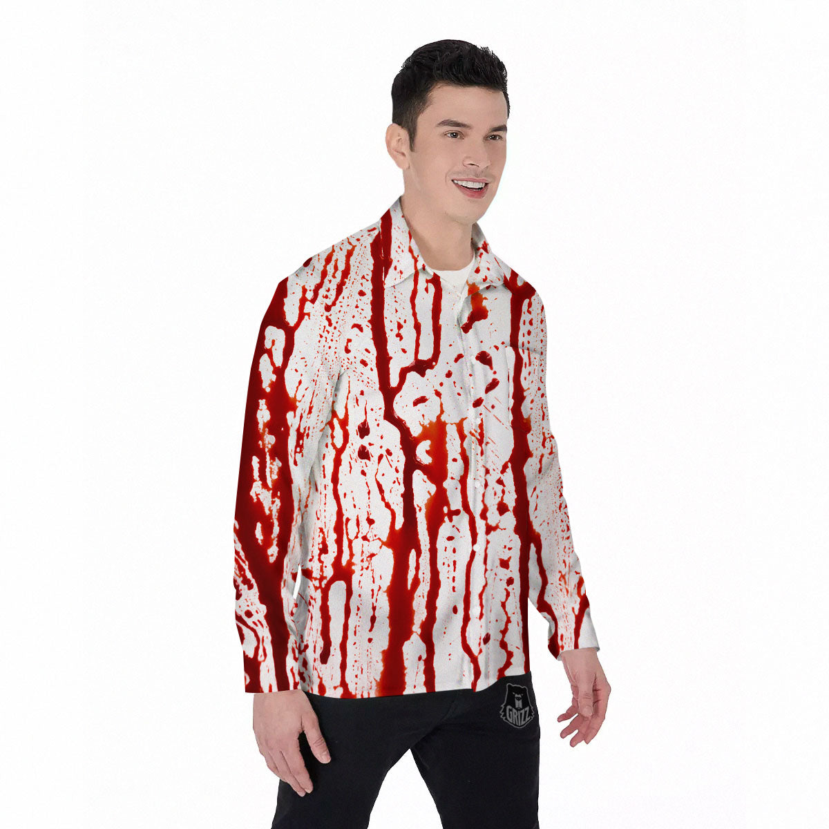 Blood Drip Print Men's Long Sleeve Shirts-grizzshop