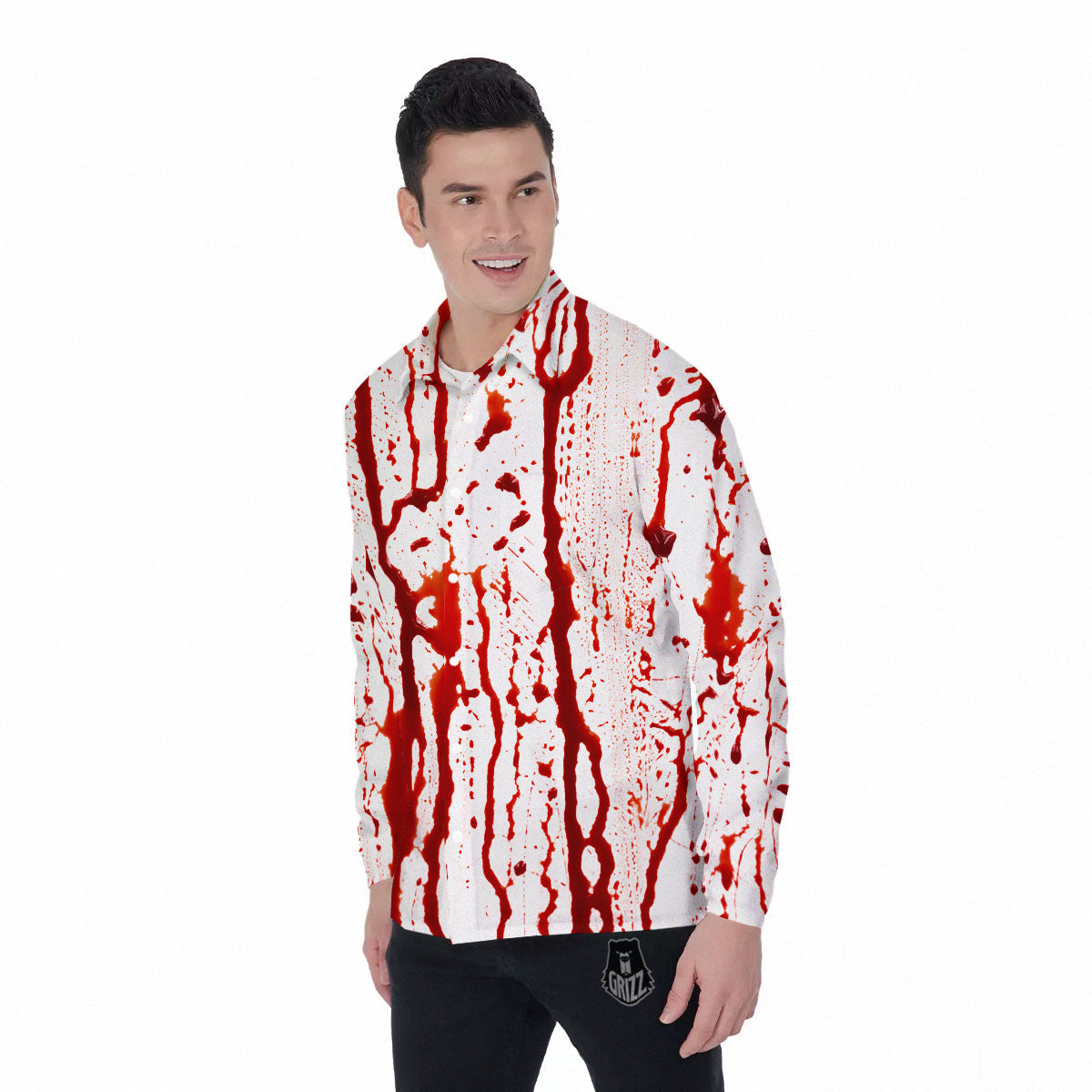 Blood Drip Print Men's Long Sleeve Shirts-grizzshop