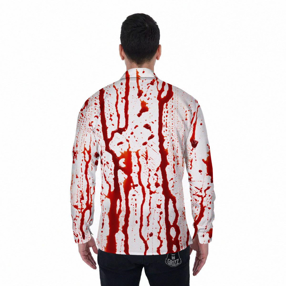 Blood Drip Print Men's Long Sleeve Shirts-grizzshop