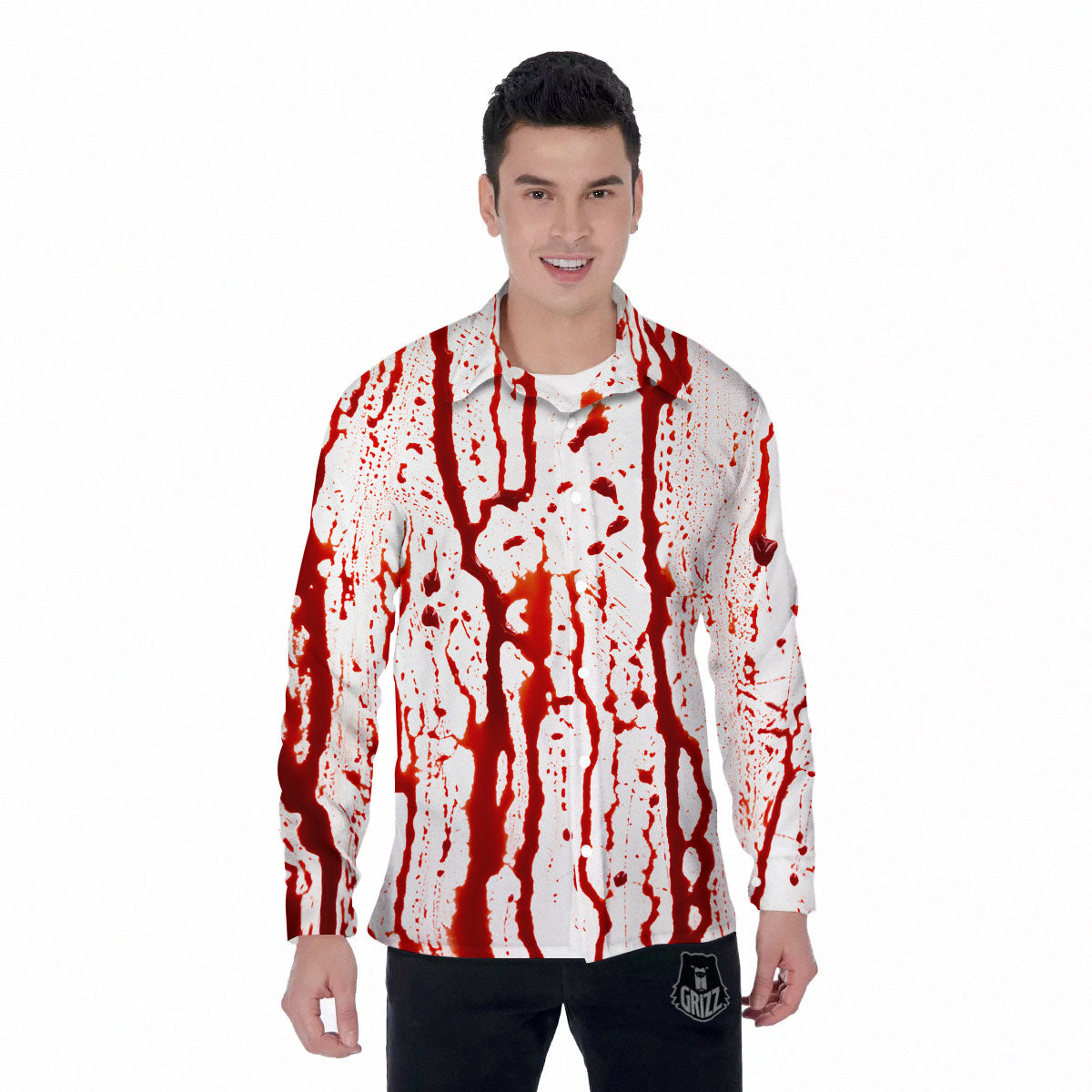 Blood Drip Print Men's Long Sleeve Shirts-grizzshop