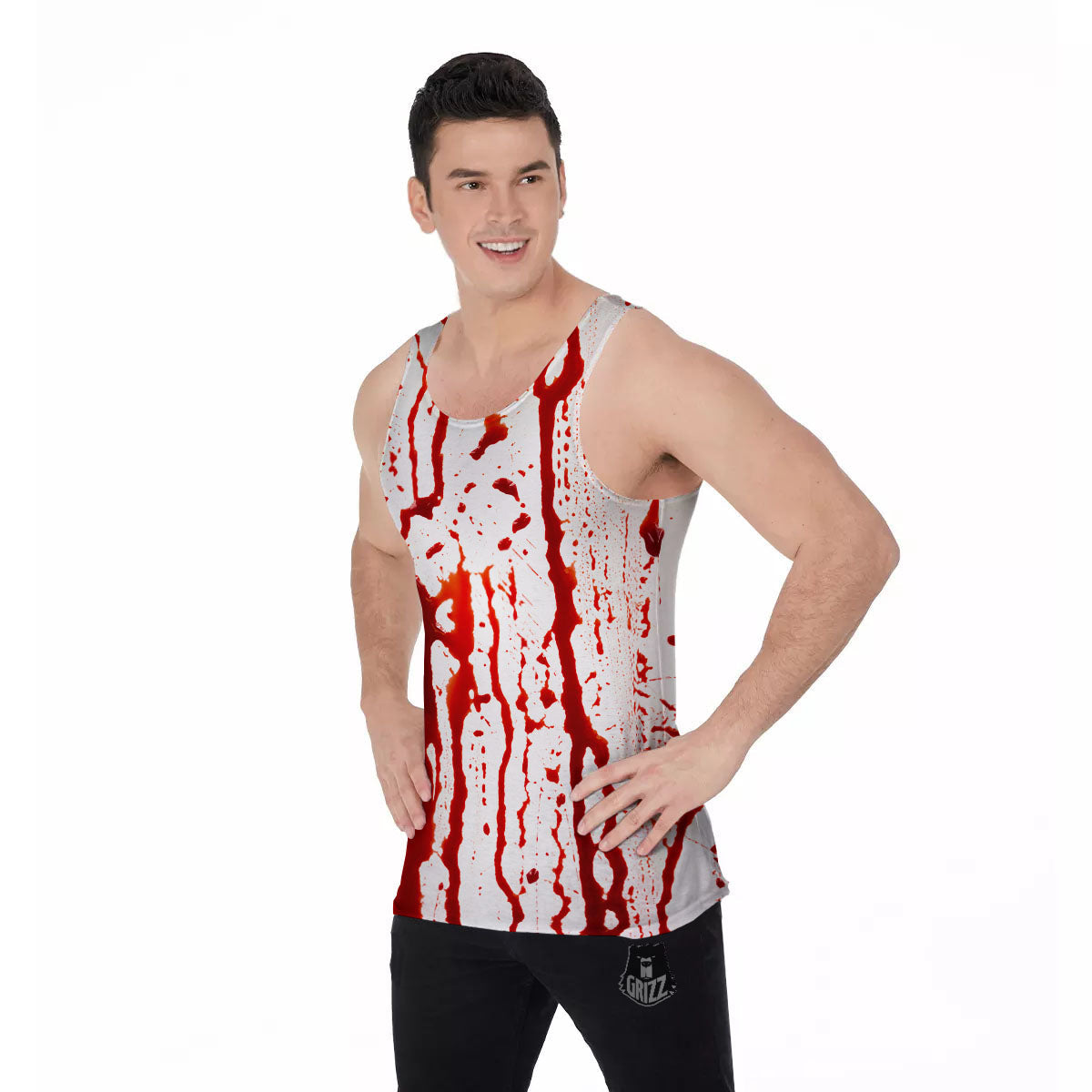 Blood Drip Print Men's Tank Top-grizzshop