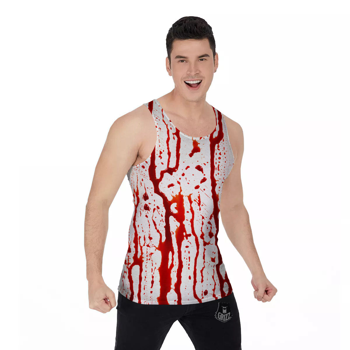 Blood Drip Print Men's Tank Top-grizzshop