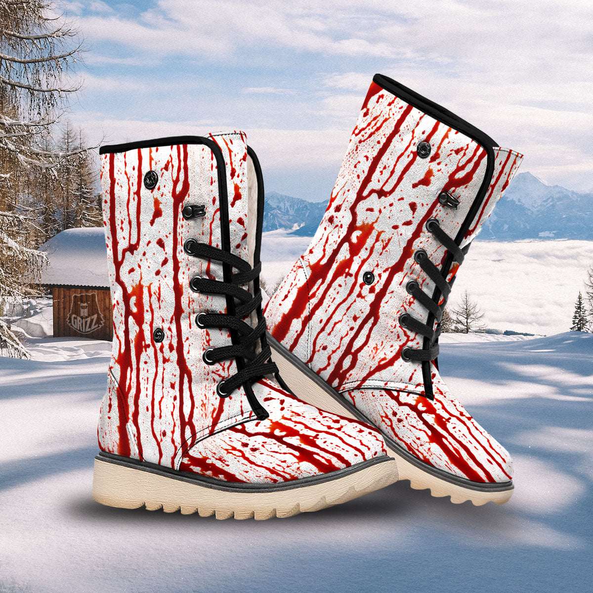 Blood Drip Print Snow Boots-grizzshop