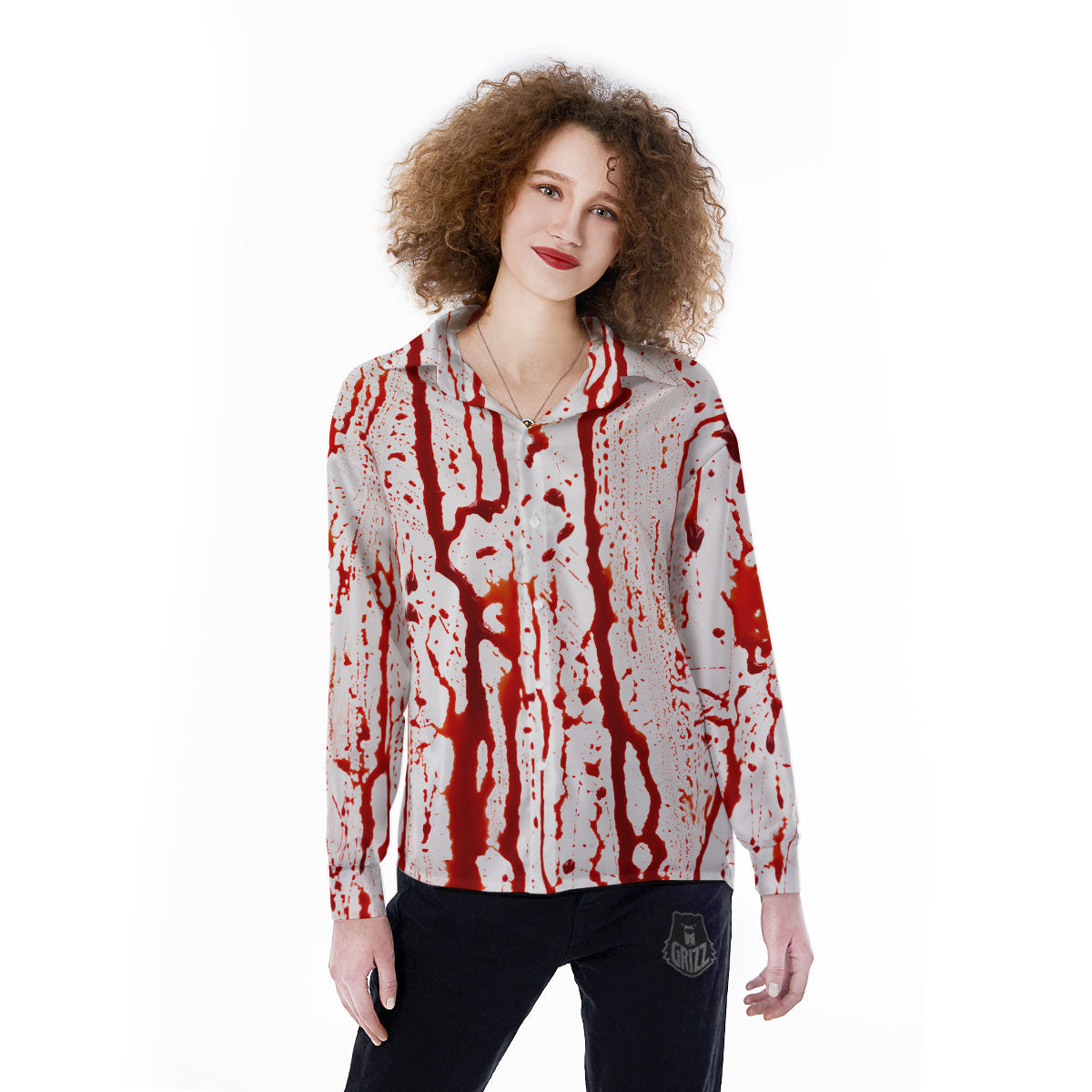 Blood Drip Print Women's Long Sleeve Shirts-grizzshop