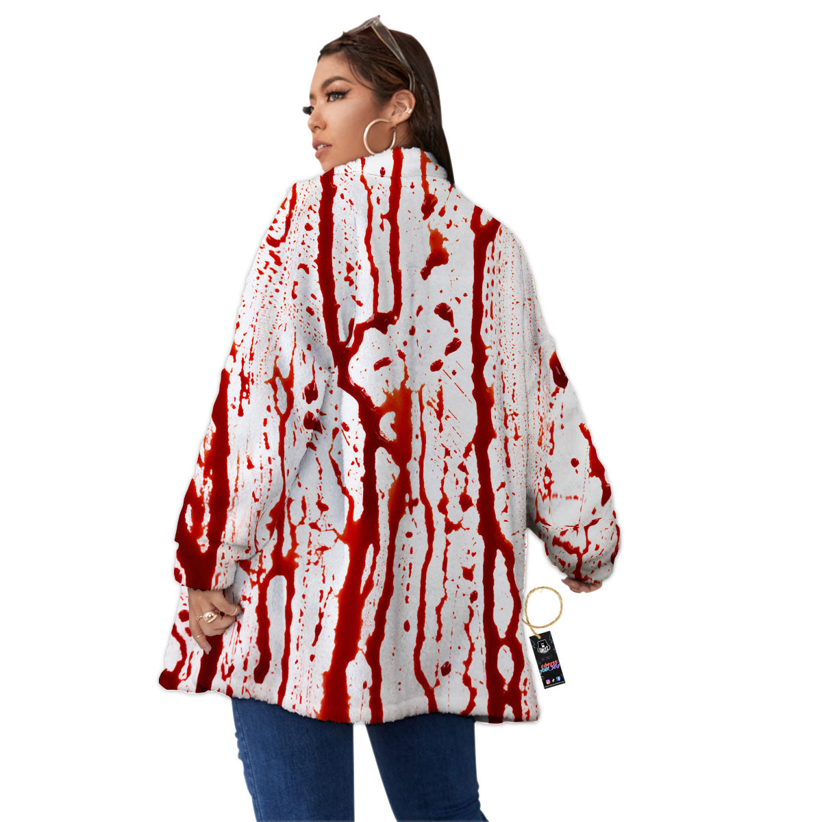 Blood Drip Print Women's Sherpa Jacket-grizzshop