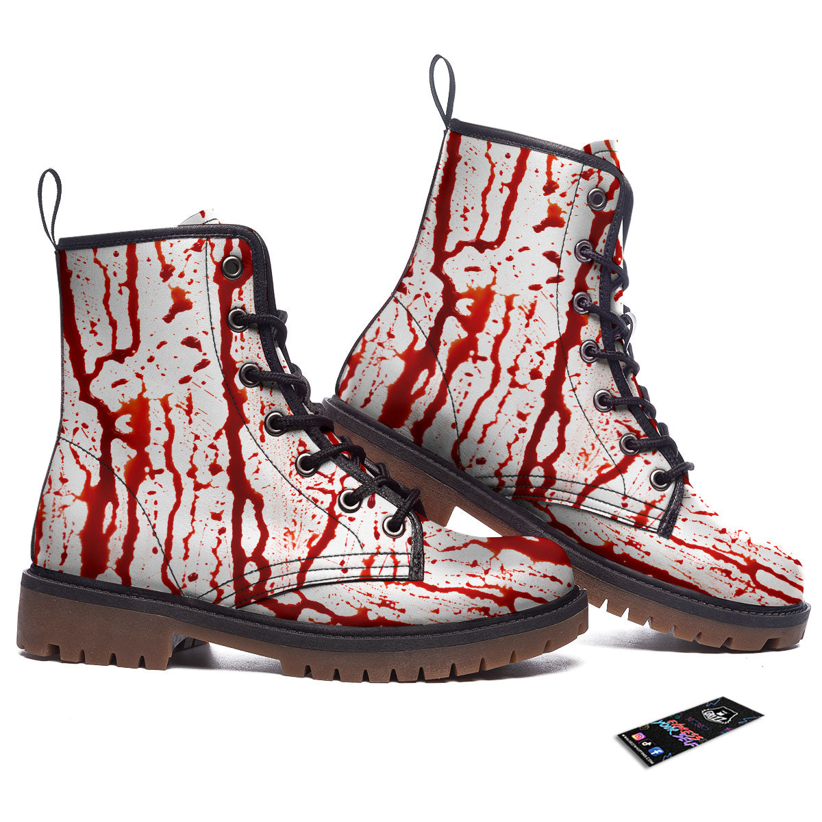 Blood Drip Print Work Boots-grizzshop