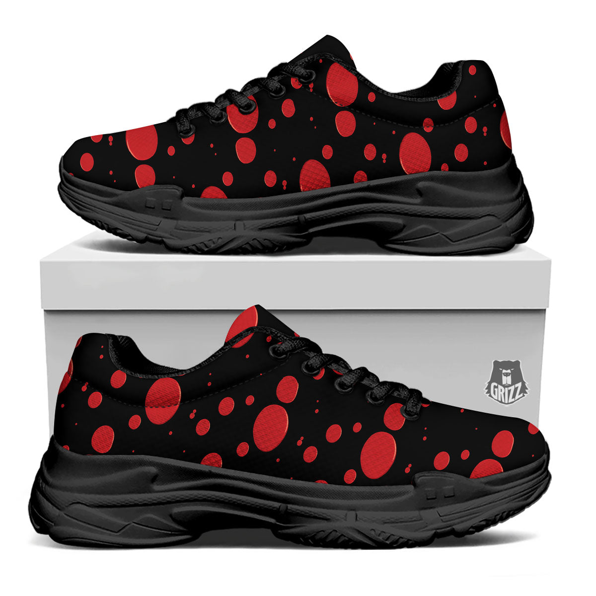 Blood Drop Red Print Pattern Black Chunky Shoes-grizzshop