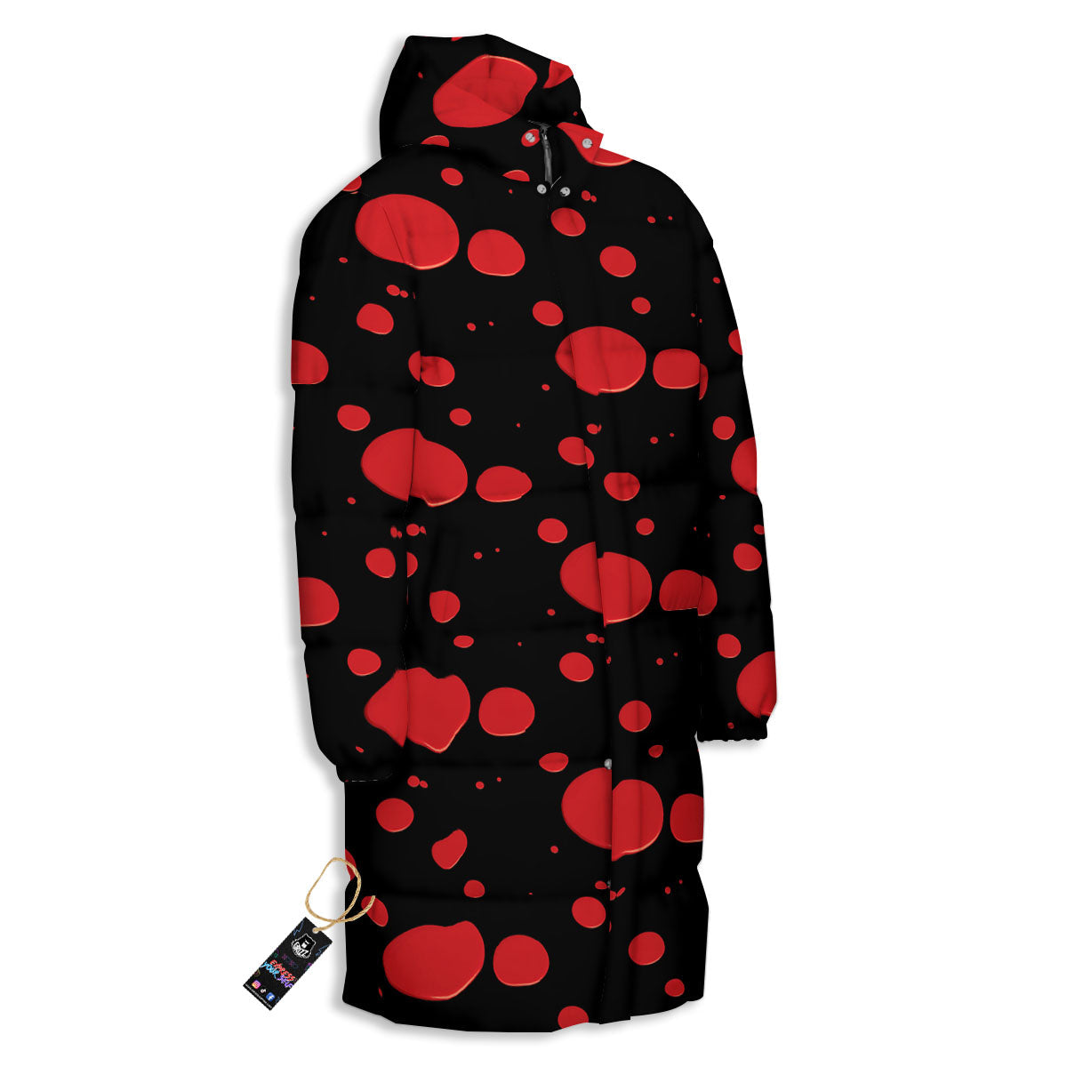 Blood Drop Red Print Pattern Long Down Jacket-grizzshop