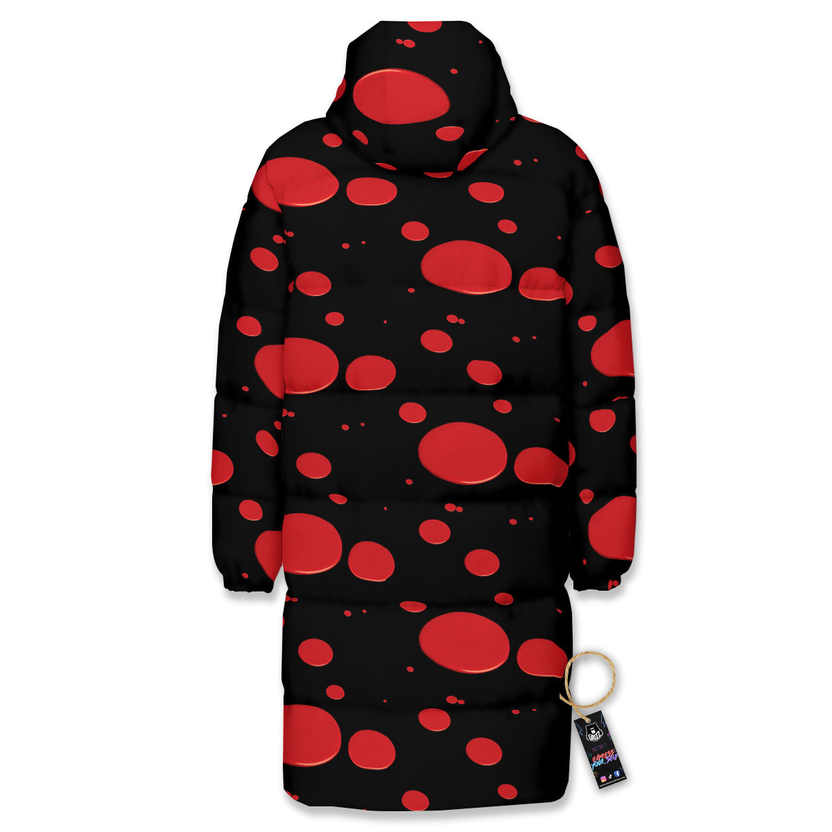 Blood Drop Red Print Pattern Long Down Jacket-grizzshop