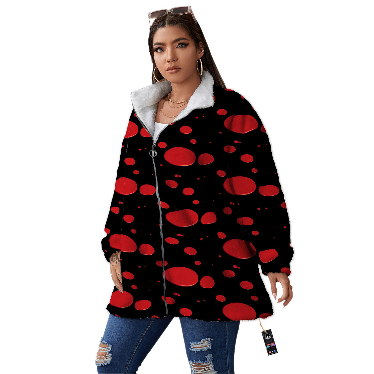 Blood Drop Red Print Pattern Women's Sherpa Jacket-grizzshop
