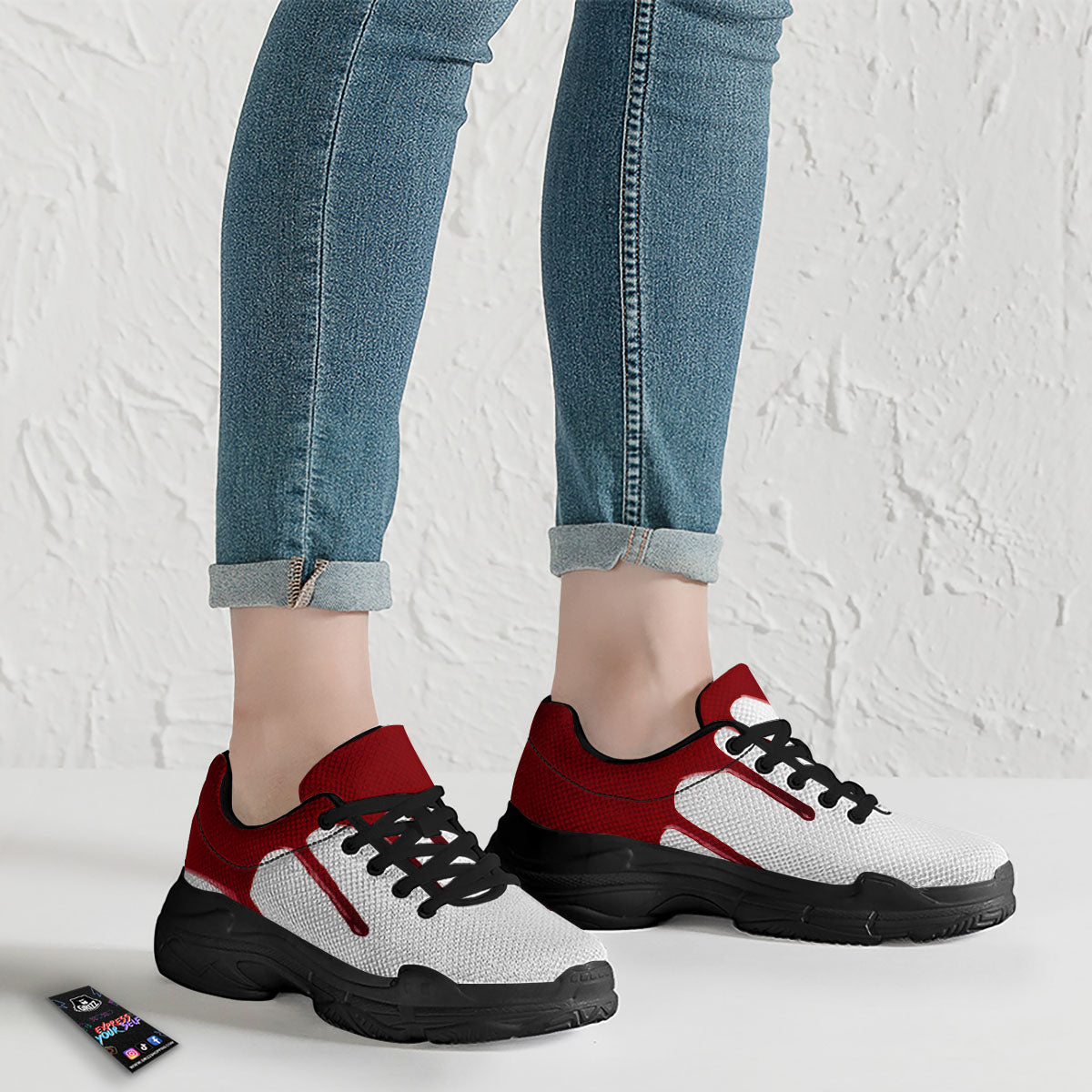 Blood Flowing Red Print Black Chunky Shoes-grizzshop