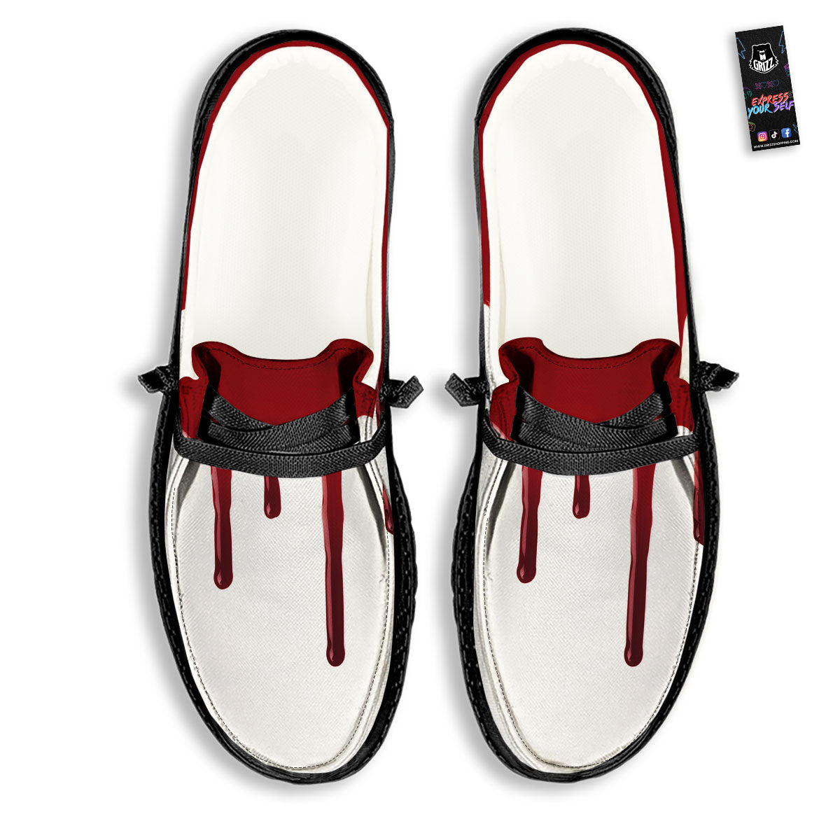 Blood Flowing Red Print Black Loafers-grizzshop