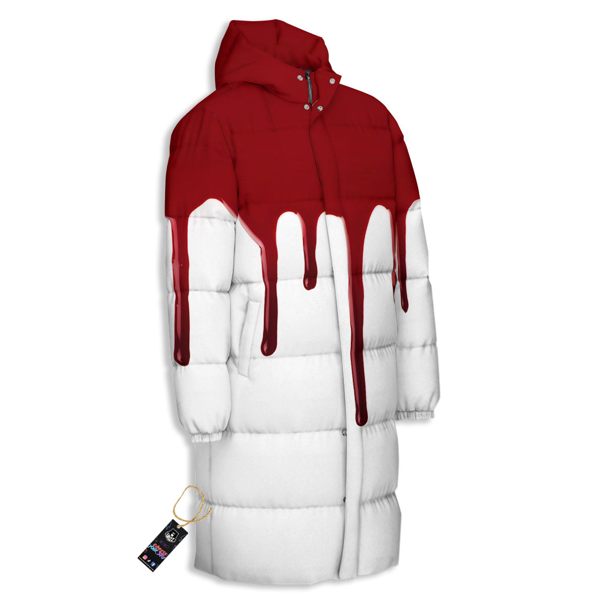 Blood Flowing Red Print Long Down Jacket-grizzshop