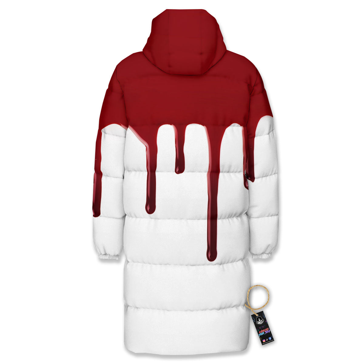Blood Flowing Red Print Long Down Jacket-grizzshop