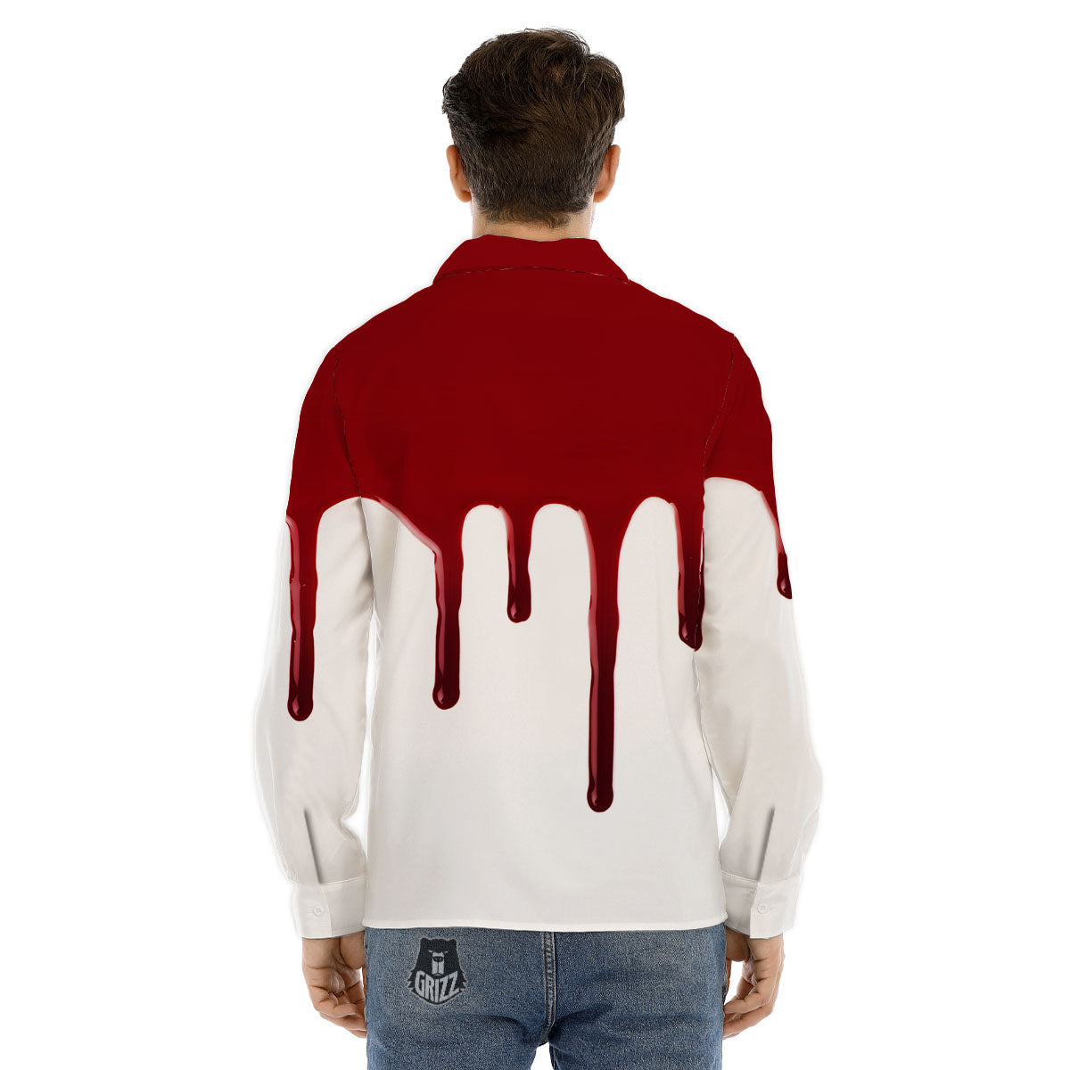 Blood Flowing Red Print Men's Dress Shirts-grizzshop