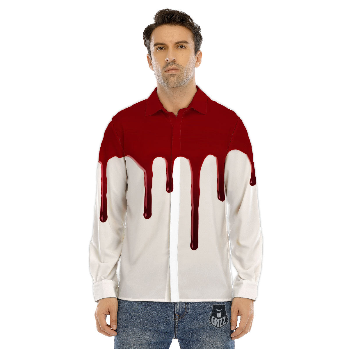 Blood Flowing Red Print Men's Dress Shirts-grizzshop