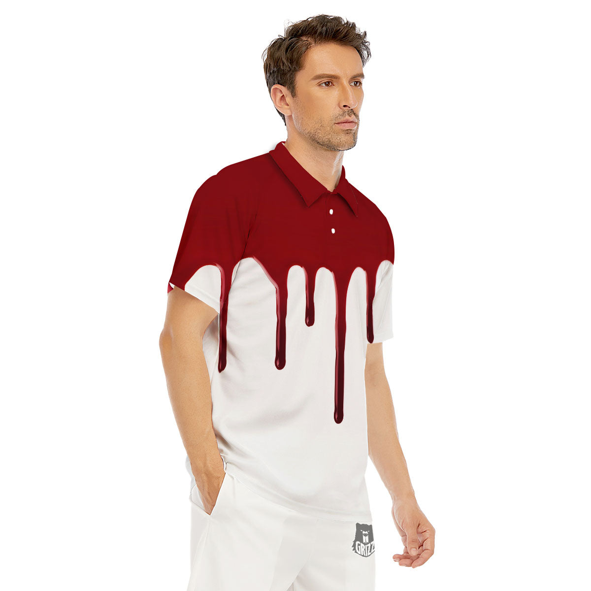 Blood Flowing Red Print Men's Golf Shirts-grizzshop