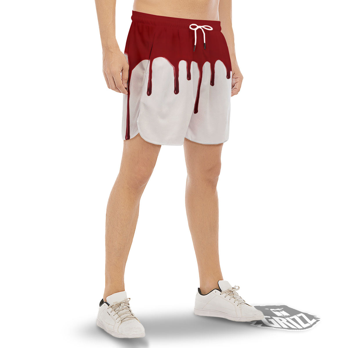 Blood Flowing Red Print Men's Gym Shorts-grizzshop