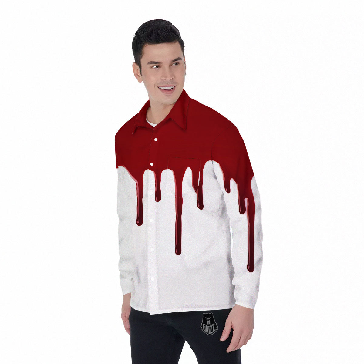Blood Flowing Red Print Men's Long Sleeve Shirts-grizzshop