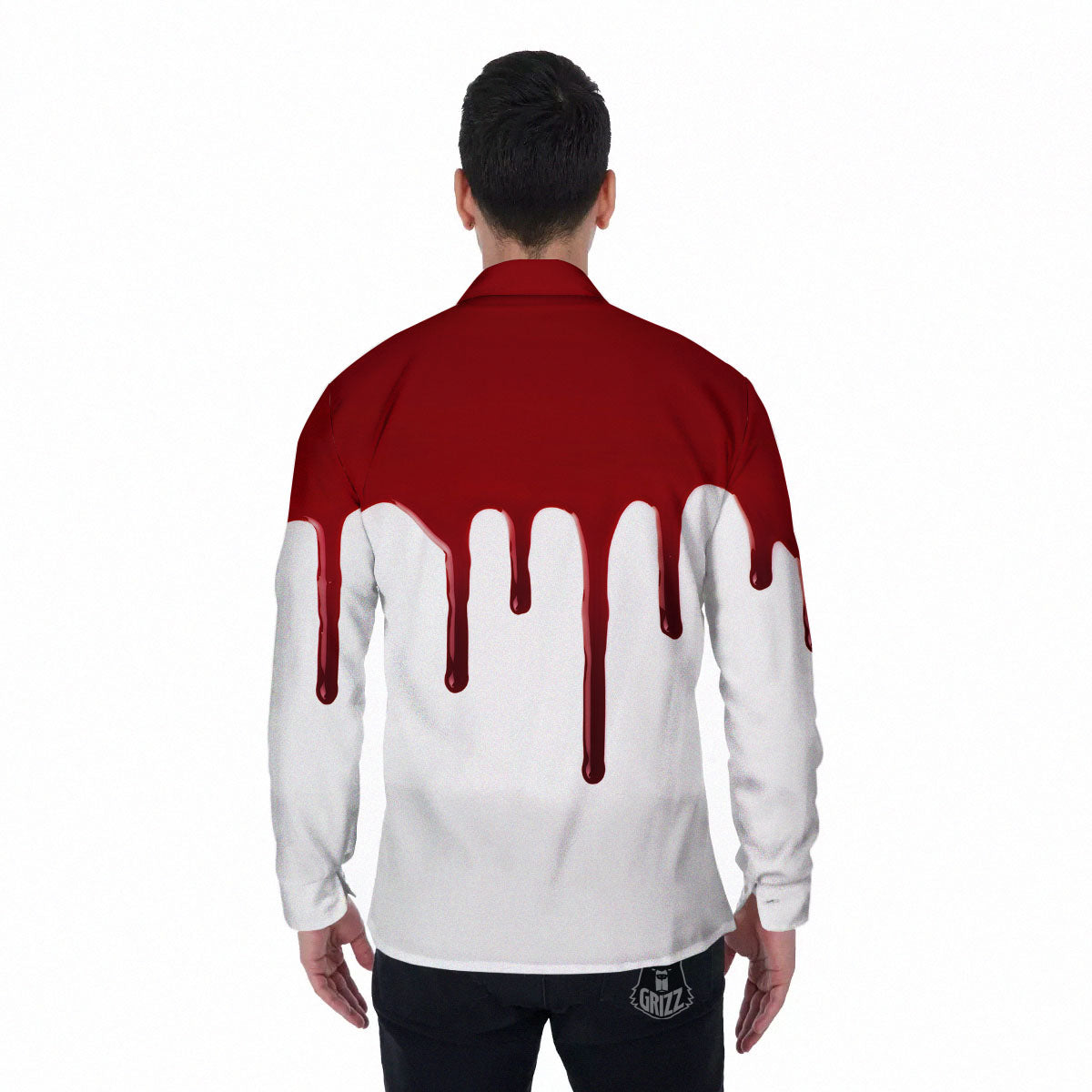 Blood Flowing Red Print Men's Long Sleeve Shirts-grizzshop