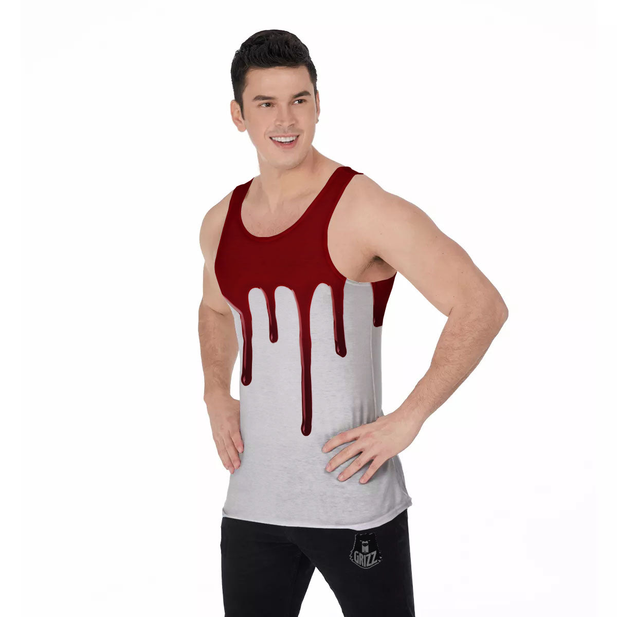 Blood Flowing Red Print Men's Tank Top-grizzshop