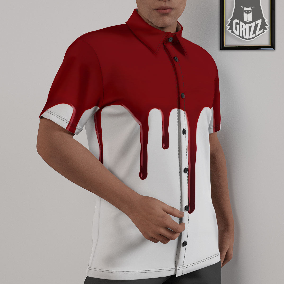 Blood Flowing Red Print Untucked Shirts-grizzshop