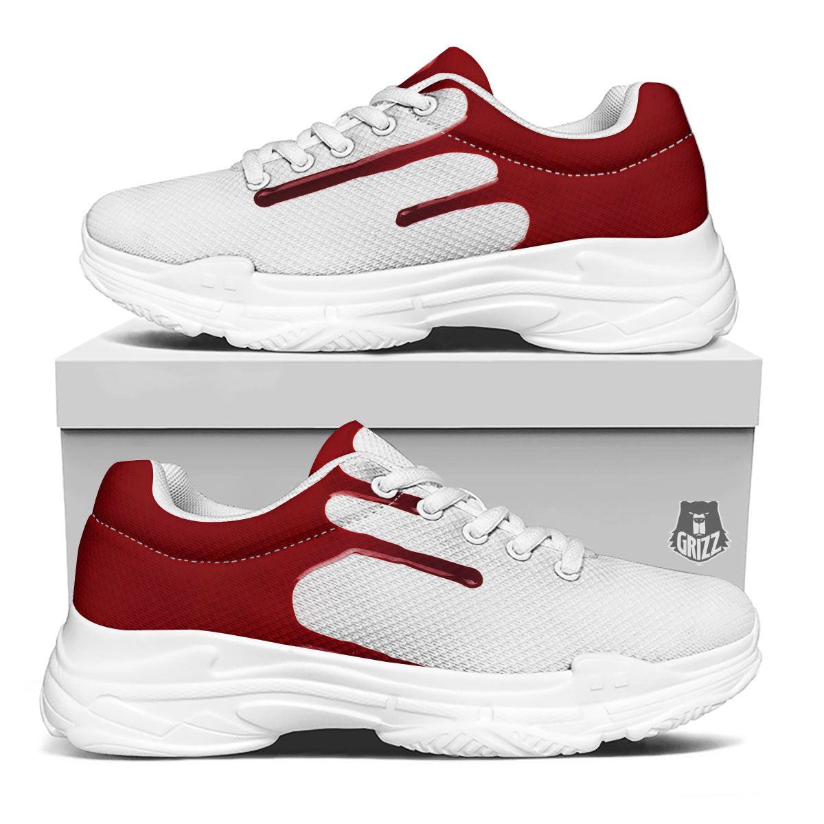 Blood Flowing Red Print White Chunky Shoes-grizzshop