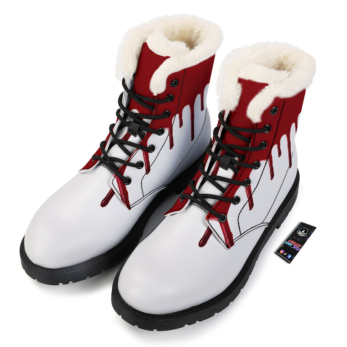 Blood Flowing Red Print Winter Boots-grizzshop