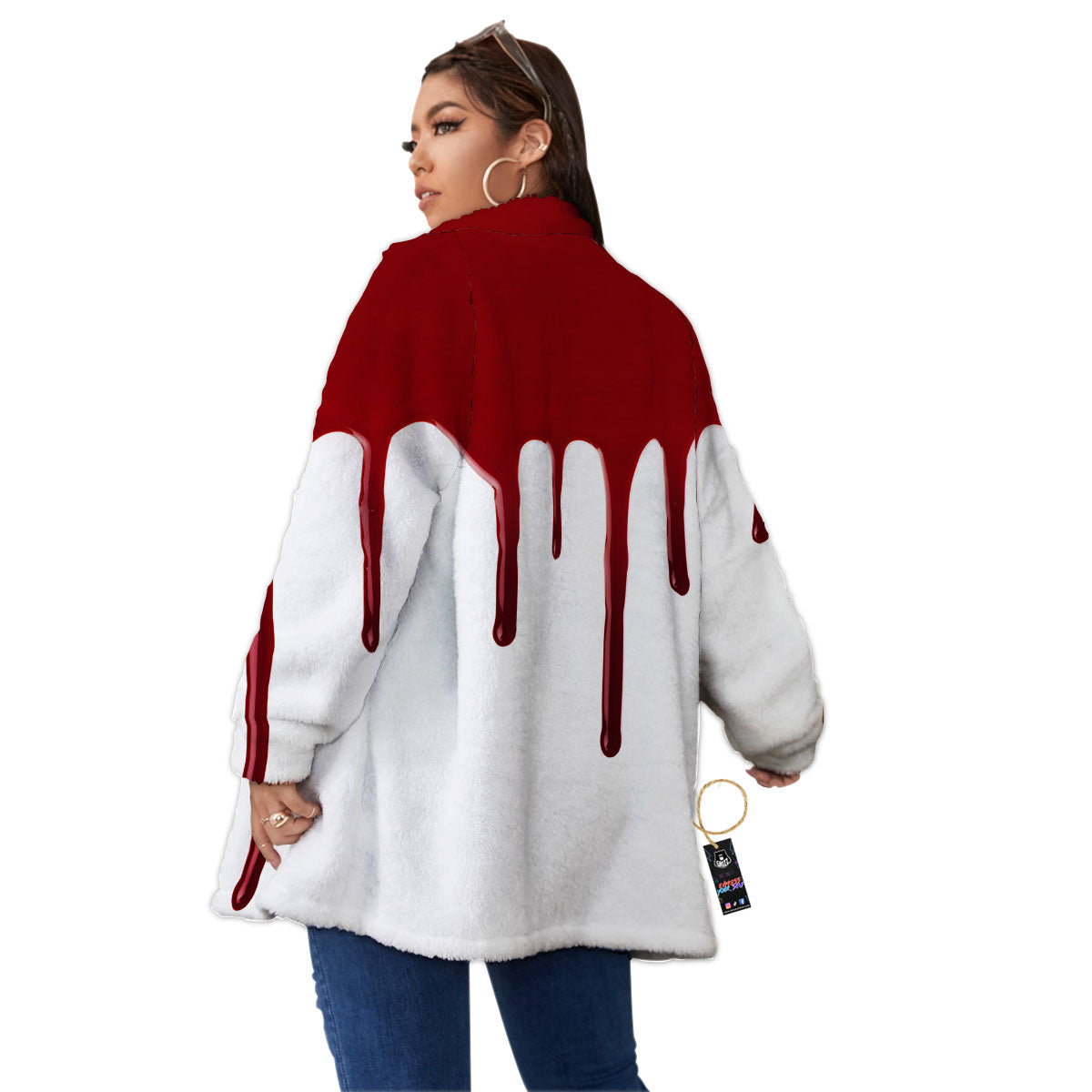 Blood Flowing Red Print Women's Sherpa Jacket-grizzshop