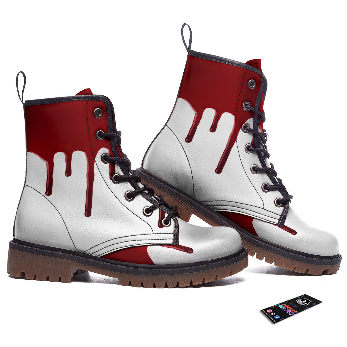 Blood Flowing Red Print Work Boots-grizzshop