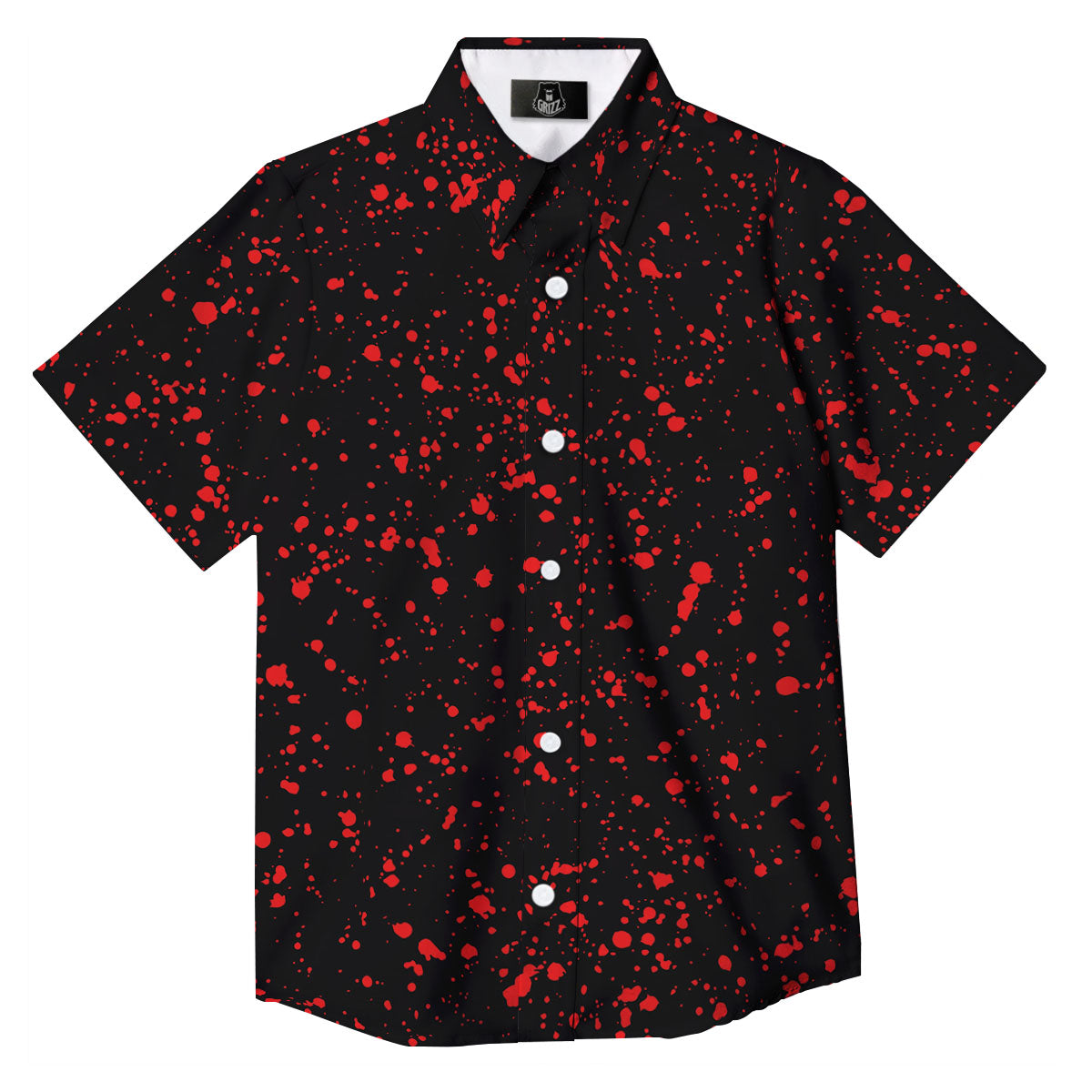 Blood Red Print Pattern Button Up Shirt-grizzshop