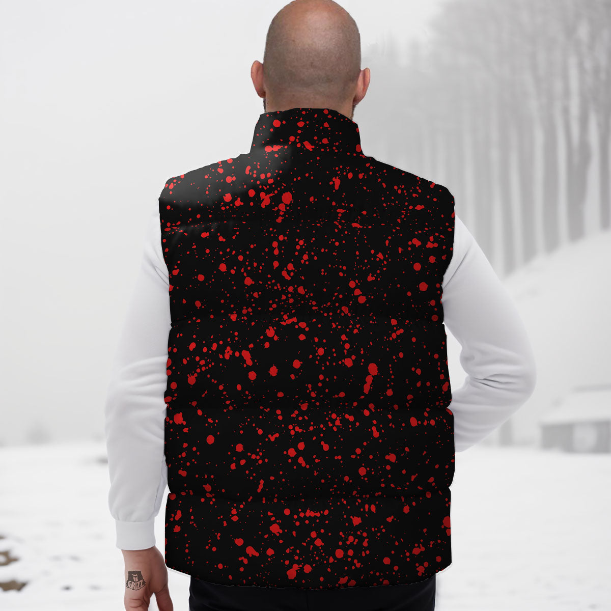 Blood Red Print Pattern Down Vest-grizzshop