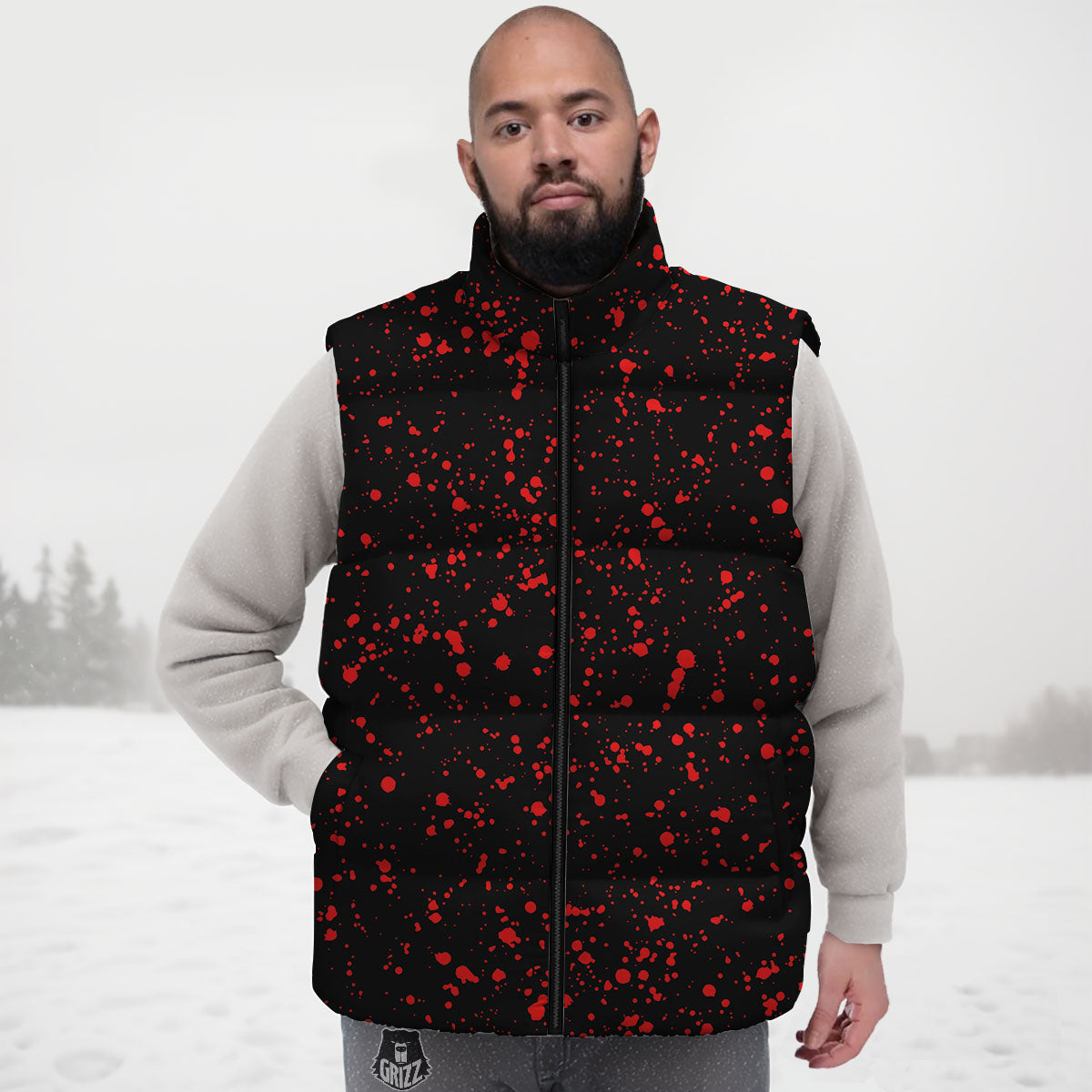 Blood Red Print Pattern Down Vest-grizzshop