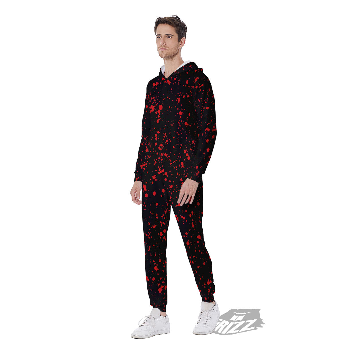 Blood Red Print Pattern Men's Jumpsuit-grizzshop