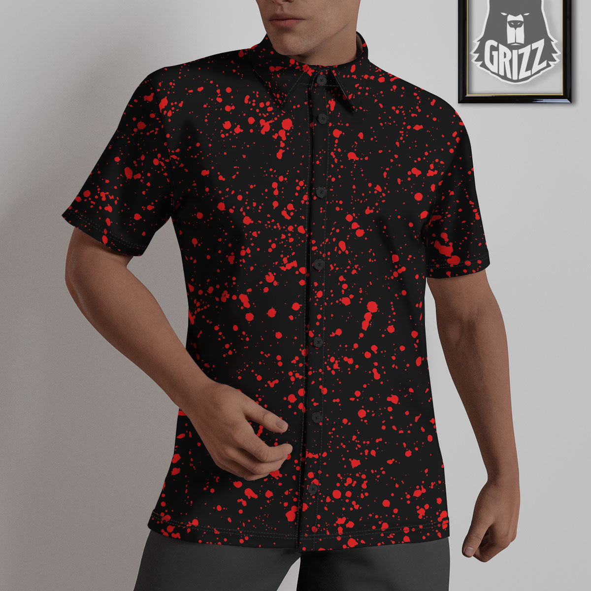 Blood Red Print Pattern Untucked Shirts-grizzshop