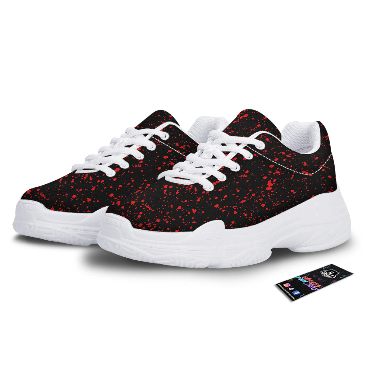Blood Red Print Pattern White Chunky Shoes-grizzshop