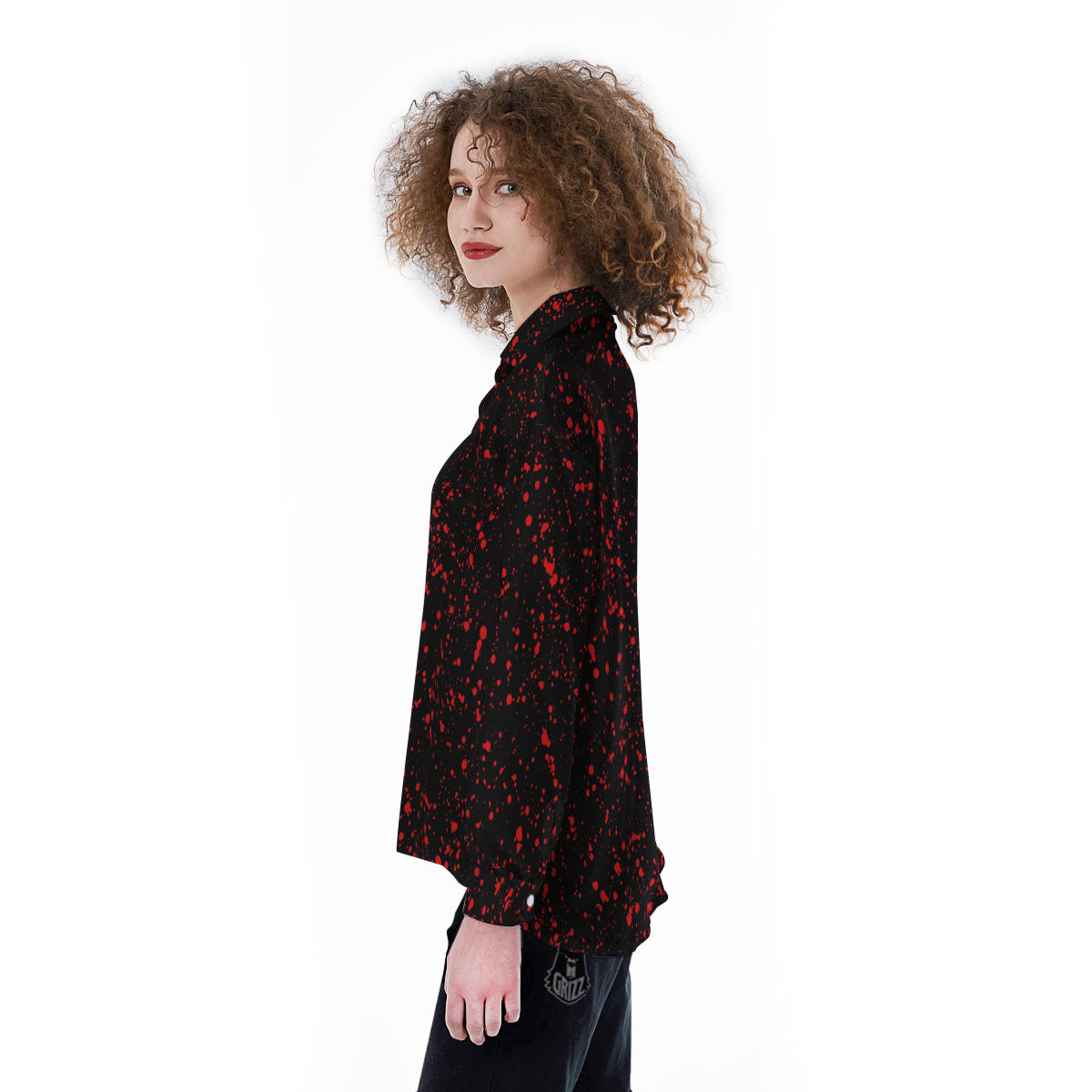 Blood Red Print Pattern Women's Long Sleeve Shirts-grizzshop