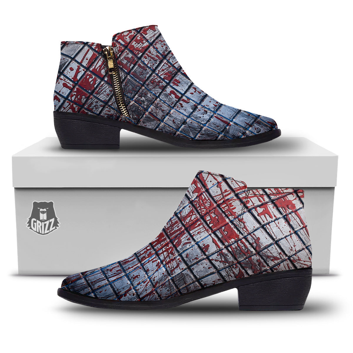 Blood Room Bloody Print Ankle Boots-grizzshop
