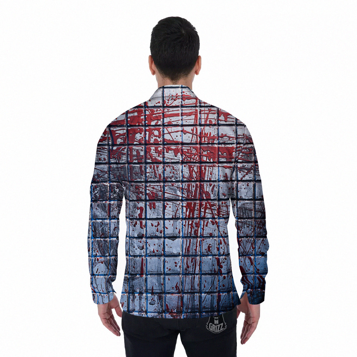 Blood Room Bloody Print Men's Long Sleeve Shirts-grizzshop