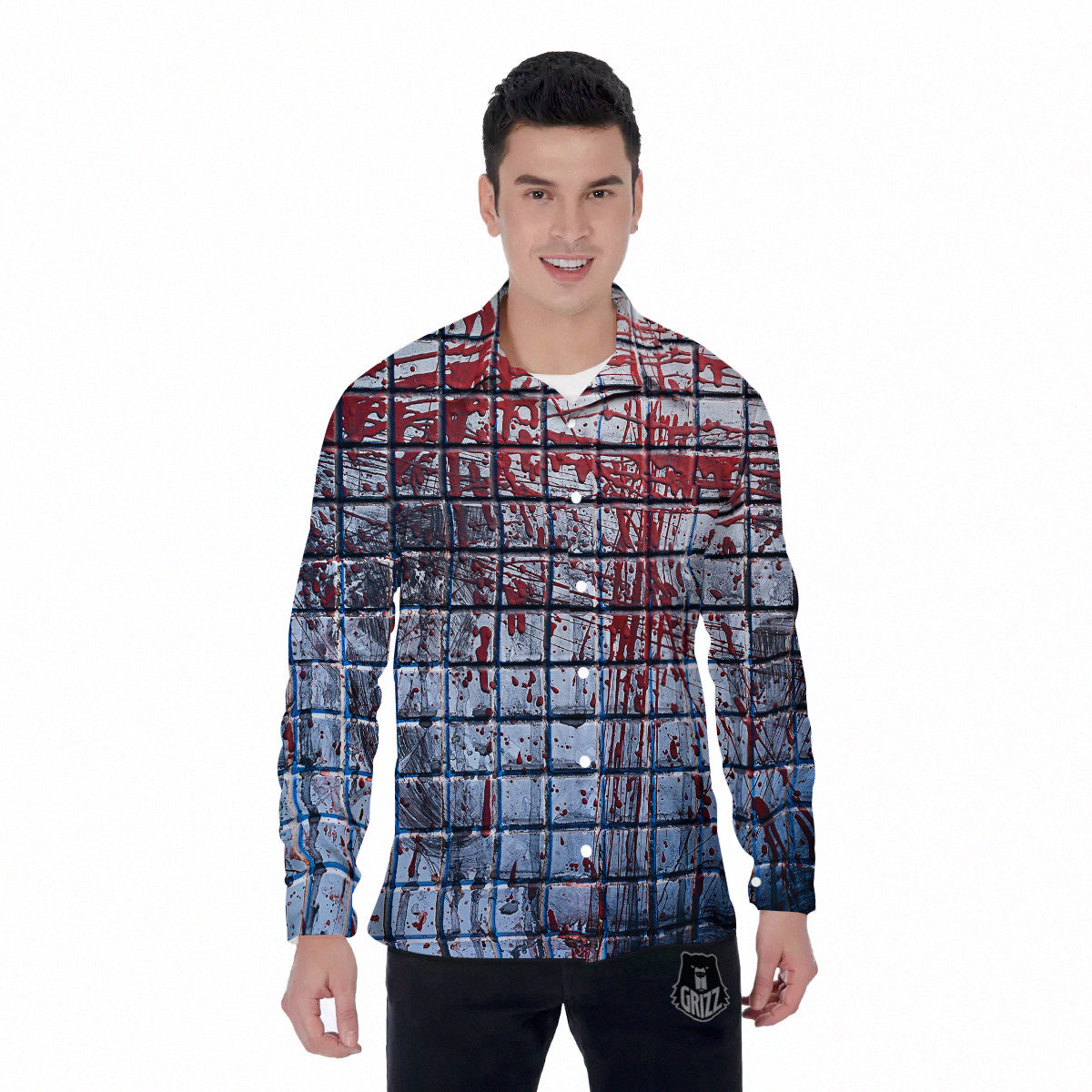 Blood Room Bloody Print Men's Long Sleeve Shirts-grizzshop