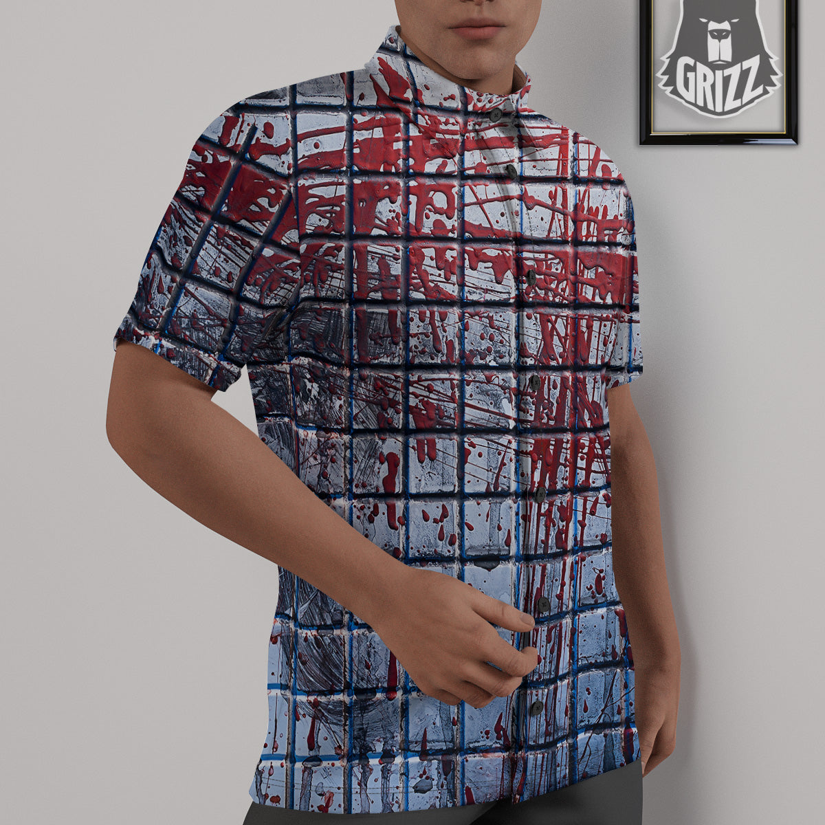 Blood Room Bloody Print Untucked Shirts-grizzshop